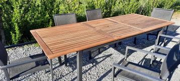 ensemble jardin alu teck table avec allonge 240cm et 6 chais, Chaise, Enlèvement, Utilisé, Bois