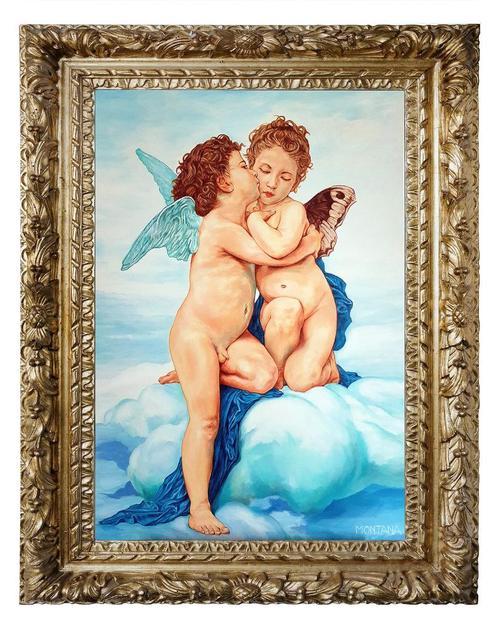 Cupido en Psyche - Verf, Antiek en Kunst, Kunst | Schilderijen | Klassiek, Ophalen of Verzenden