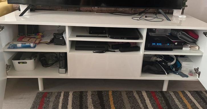 TV-meubel – Wit hoogglans – in zeer goede staat, Huis en Inrichting, Kasten |Televisiemeubels, Gebruikt, Ophalen