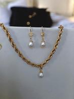 Setje ketting oorbellen natuurlijke parel verguld 18k, Handtassen en Accessoires, Kettingen, Wit, Nieuw, Ophalen of Verzenden