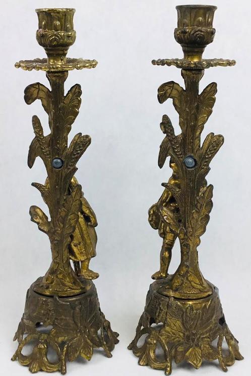 Autonoom Sociologie medaillewinnaar ② Koppel antieke bronze brass kandelaars Frankrijk — Antiek | Kandelaars —  2dehands