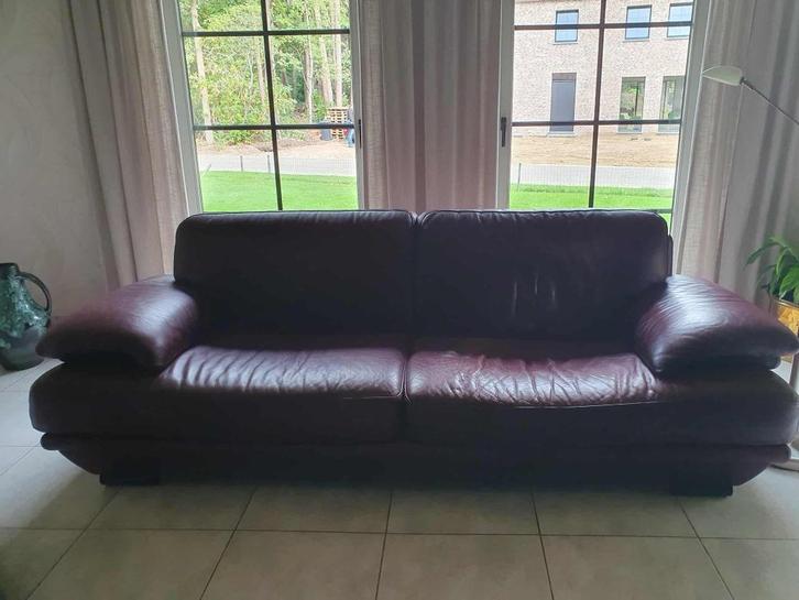 Lederen salon Natuzzi bordeau, Huis en Inrichting, Zetels | Zetels, Gebruikt, Rechte bank, Vierpersoons of meer, 200 tot 250 cm