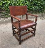 Prachtige Antieke Stoel Lederen Bekleding Massief Hout, Ophalen