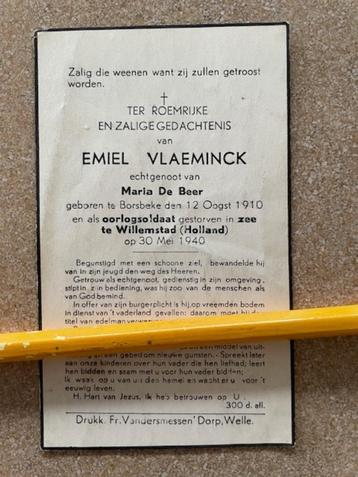 OORLOGSLACHTOFFER MEI 1940 SOLDAAT EMIEL VLAEMINCK BORSBEKE beschikbaar voor biedingen