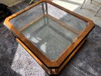 Table basse de salon en verre et loupe d orme, Ophalen, Mi classique mi contemporain, 100 tot 150 cm, Nieuw