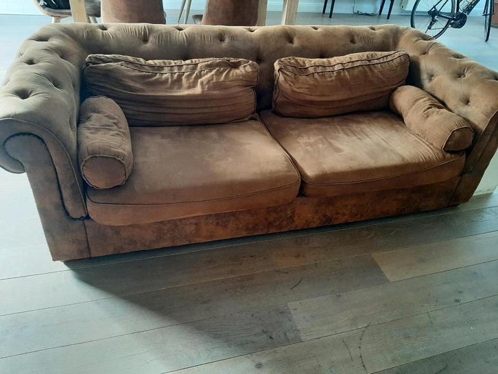 Zetels omgekeerd leder - kleur cognac/kaneel, Huis en Inrichting, Zetels | Zetels, Gebruikt, Rechte bank, 100 tot 125 cm, Leer