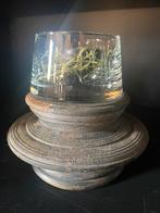Houten kandelaar met glazen windlichtje, Ophalen, Onbekend, Onbekend, Onbekend