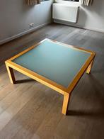 Salontafel hout met glas 100x100cm, Huis en Inrichting, Ophalen, Gebruikt, Glas, Vierkant