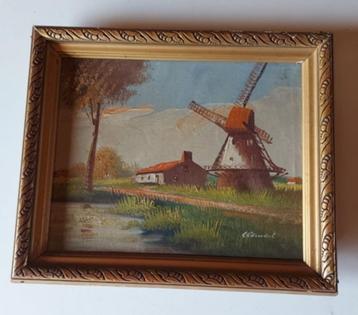 schilderij ingekaderd - landschap met windmolen beschikbaar voor biedingen