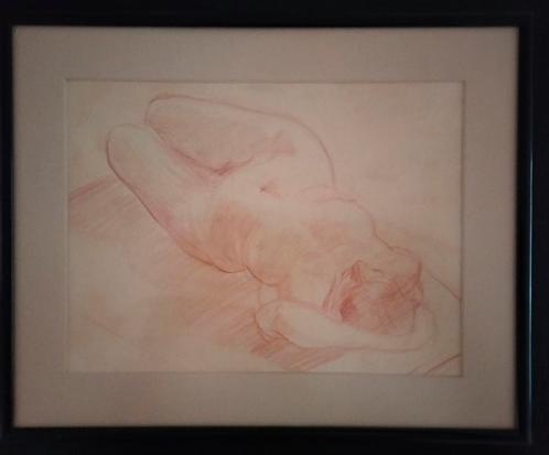 artistiek naakt in rood krijt, Antiek en Kunst, Kunst | Schilderijen | Klassiek, Ophalen of Verzenden