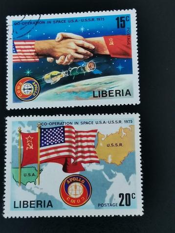Libéria 1975 - voyage dans l'espace, Apollo-Soyouz, drapeaux, Timbres & Monnaies, Enlèvement ou Envoi, Autres pays, Affranchi