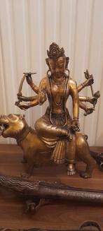 Magnifique Bronze dorée ancien rare Déesse sur Tigre, Enlèvement ou Envoi, Bronze