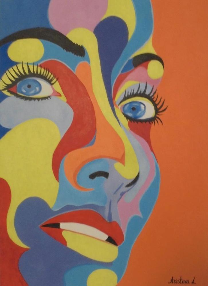 olieschilderij popart portret (50x70), Antiek en Kunst, Kunst | Schilderijen | Modern, Ophalen of Verzenden