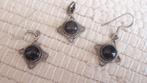 Set van zilveren hanger én oorbelletjes met zwarte edelsteen, Ophalen, Zwart, Met edelsteen