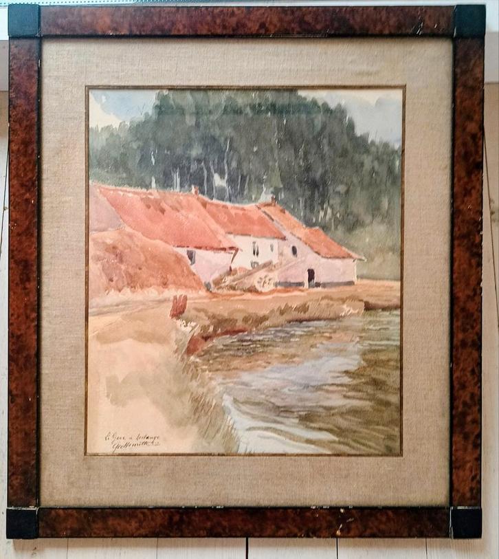 Aquarel Joseph (Geo) Henrotte "La Geer à Bodange", Antiek en Kunst, Kunst | Schilderijen | Klassiek, Ophalen of Verzenden