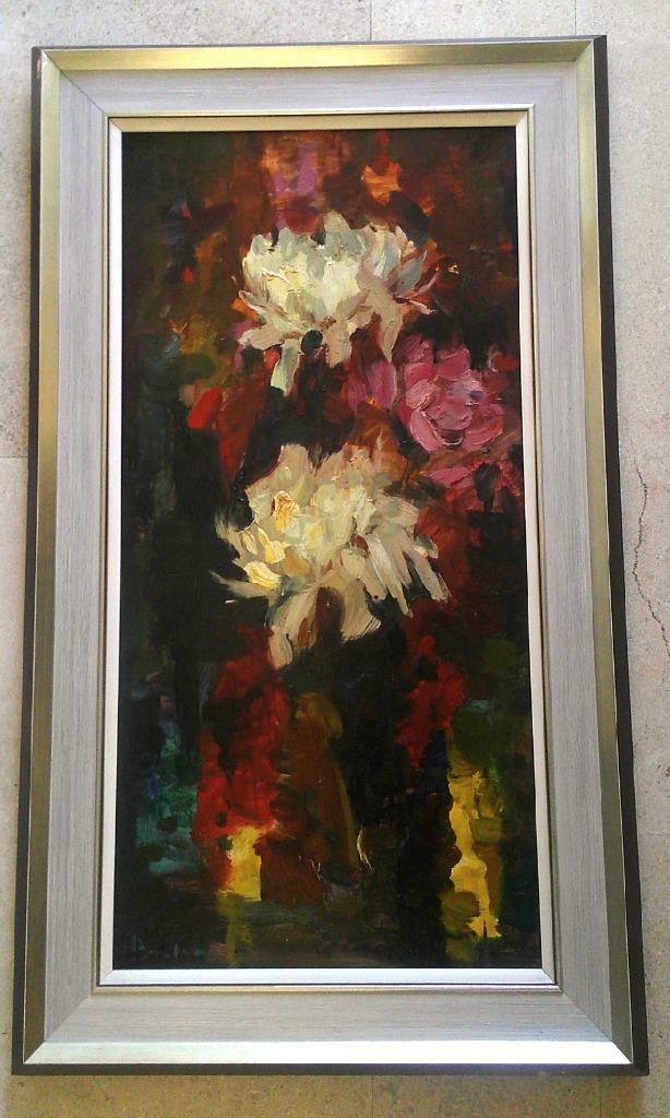 Expressief bloemstilleven ca. 1960 - onduidelijk gesigneerd, Antiek en Kunst, Kunst | Schilderijen | Klassiek, Ophalen of Verzenden
