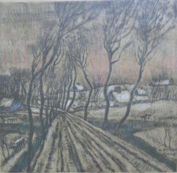 ALFONS BLOMME / GITS / ZW-W ETS + PASTEL / 47x44cm / KADER beschikbaar voor biedingen