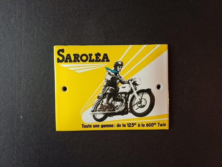 Emaille SAROLEA gebolde reclame plaat, Motoren, Accessoires | Overige, Zo goed als nieuw, Ophalen of Verzenden
