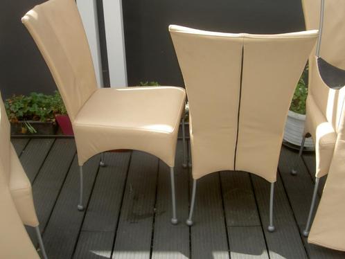 6 lederen stoelen, Huis en Inrichting, Stoelen, Zo goed als nieuw, Vijf, Zes of meer stoelen, Leer, Metaal, Overige kleuren, Ophalen