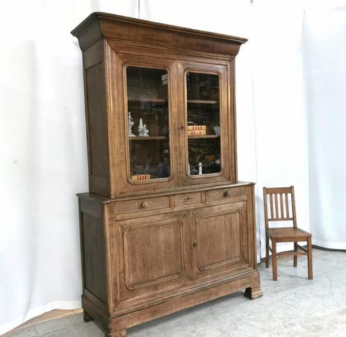 Grote antieke Louis Philippe boekenkast zw eik H 230 B 147, Huis en Inrichting, Kasten | Wandmeubels, Gebruikt, 200 cm of meer