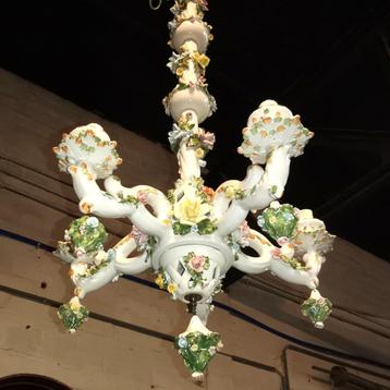 Antieke Italiaanse porseleinen luster H 105cm diameter 50cm beschikbaar voor biedingen