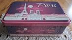 Roze Frans Massilly blik, Parijs, Eifeltoren, Notre Dame, Collections, Boîte en métal, Enlèvement ou Envoi, Utilisé, Biscuits