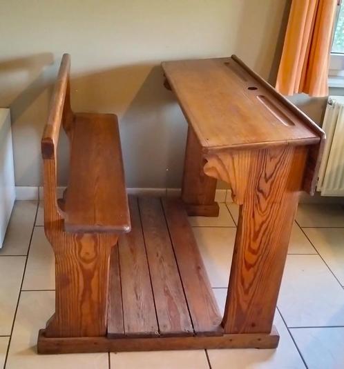 Prachtige authentieke houten schoolbank, Huis en Inrichting, Bureaus, Gebruikt, Bureau, Ophalen