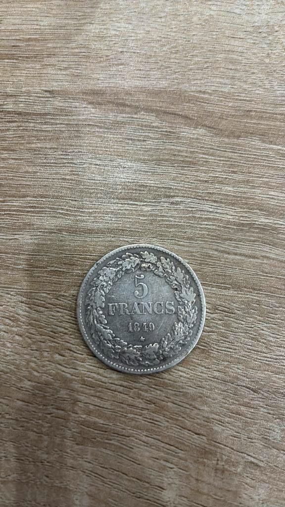 verzamelobject 5 frank België - Leopold I 1849., Postzegels en Munten, Munten | België, Zilver, Zilver, Ophalen