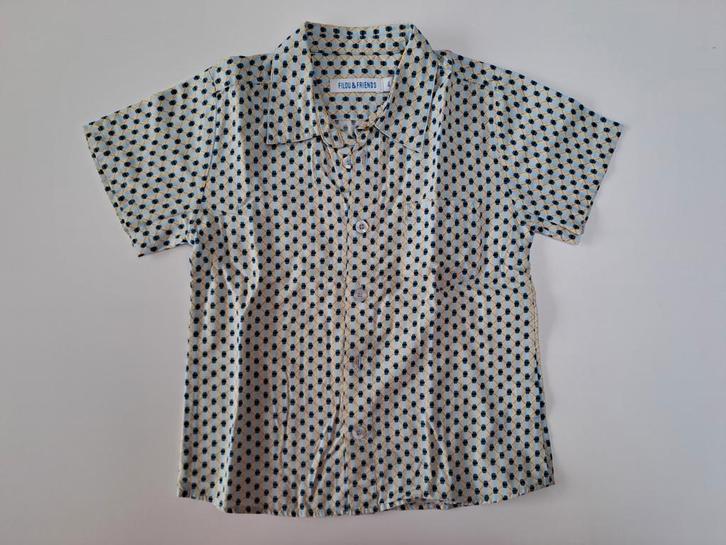 Mt 4j lichtblauw hemd met korte mouwen gele lijnen, Kinderen en Baby's, Kinderkleding | Maat 104, Gebruikt, Jongen, Overhemd of Blouse
