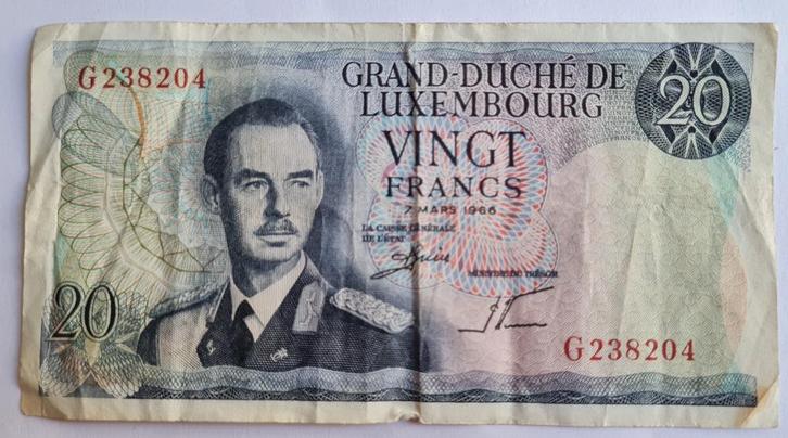20 Francs Grand-Duché de Luxembourg 1966, Postzegels en Munten, Bankbiljetten | Europa | Niet-Eurobiljetten, Los biljet, Frankrijk