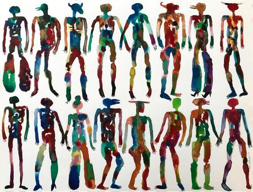 Origineel gouache van Wole Lagunju 2017 Nigeria, Antiek en Kunst, Kunst | Schilderijen | Modern, Ophalen of Verzenden