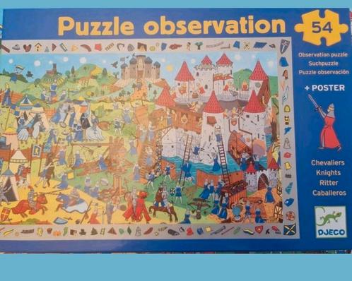 Puzzel ridders ( observatiepuzzel ) 54 stukken / djeco, Kinderen en Baby's, Speelgoed | Knuffels en Pluche, Zo goed als nieuw