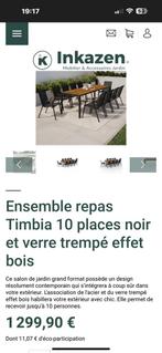 Ensemble inkazen repas Timbia 10 places noir et verre trempé, Tuin en Terras, Picknicktafels, Ophalen, Nieuw, Rechthoekig, Hout