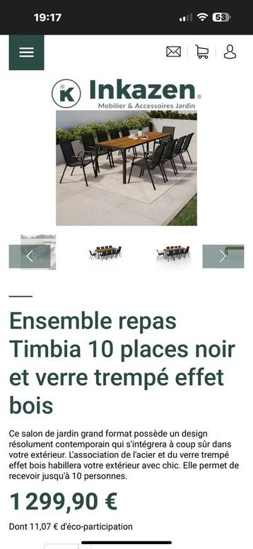 Ensemble inkazen repas Timbia 10 places noir et verre trempé beschikbaar voor biedingen