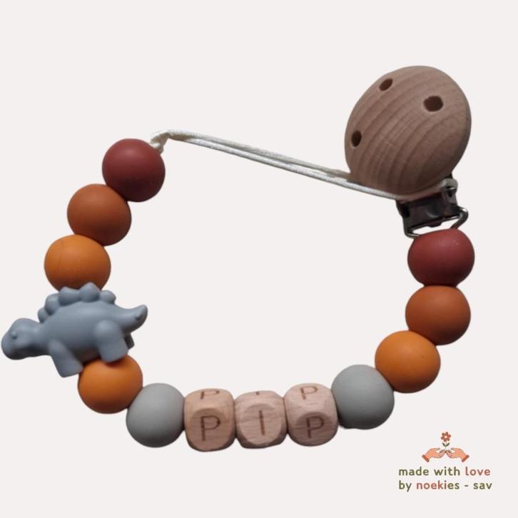 noekies naam speenkoord dino grijs oranje, Kinderen en Baby's, Speelgoed | Babyspeelgoed, Nieuw, Verzenden