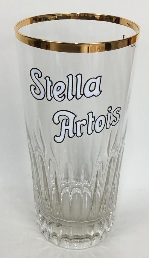 Stella Artois Verre vintage émaillé avec bordure dorée 33 cl, Collections, Verres & Petits Verres, Comme neuf, Verre à bière, Enlèvement ou Envoi