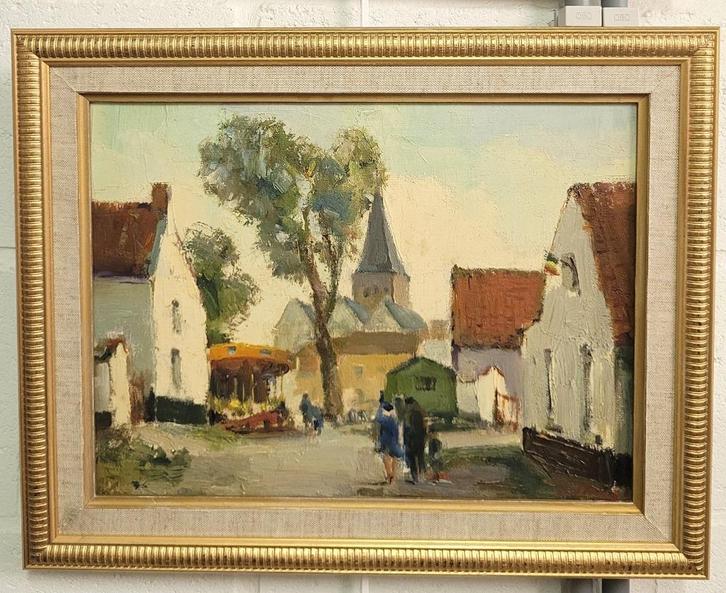 Joseph TILLEUX, kermis in Nokere dorp, Antiek en Kunst, Kunst | Schilderijen | Klassiek, Ophalen of Verzenden