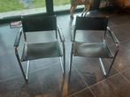 Paar vintage leren fauteils mart stam, Huis en Inrichting, Stoelen, Ophalen, Gebruikt, Zwart, Twee