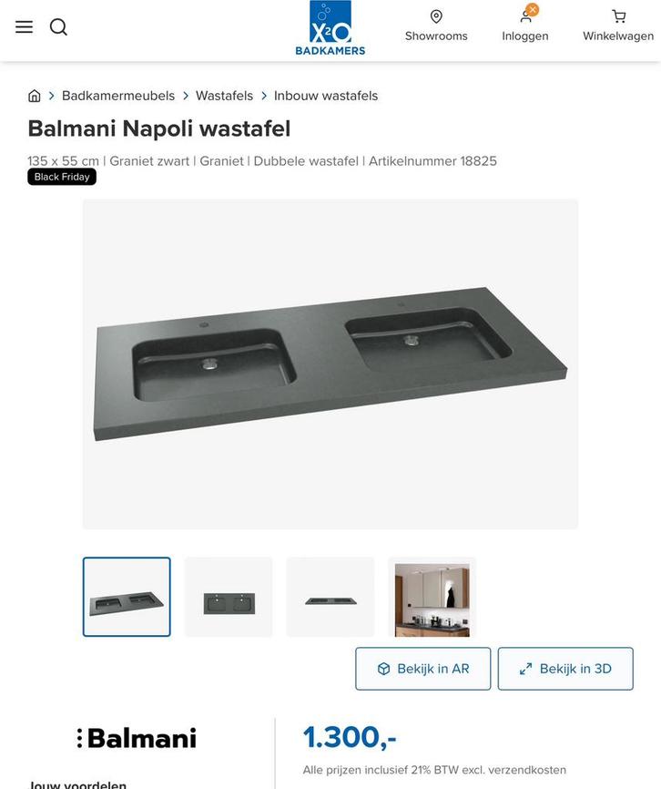 Dubbele wastafel in graniet, nieuw in de verpakking., Huis en Inrichting, Badkamer | Badkamermeubels, Nieuw, Wasbak of Wastafel