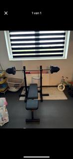 Fitnessbank+ lange bar 2 dumbells en +- 60kg gewichten, Sport en Fitness, Ophalen, Fitnessbank