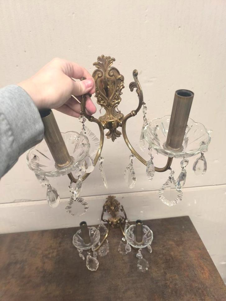 Antieke wandappliques (paar) – 2-lichts, Antiquités & Art, Antiquités | Éclairage, Enlèvement