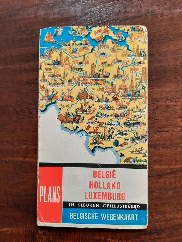 Landkaart toeristenkaart Benelux jaren '50, Antiek en Kunst, Antiek | Boeken en Manuscripten, Verzenden