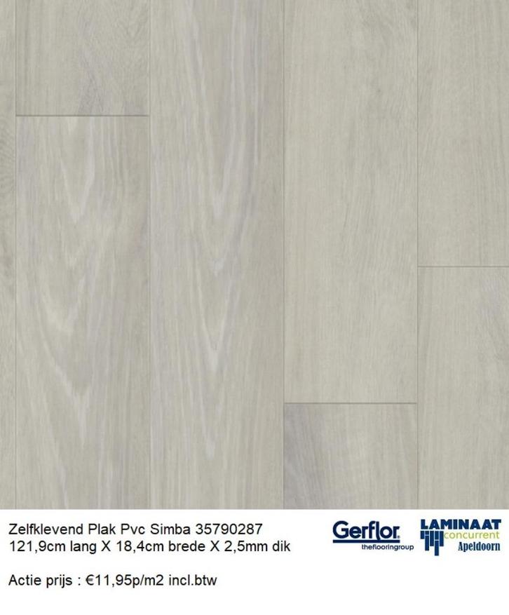 Zelfklevend Plak Pvc Simba Grey 2,5mm dik €11,95m2 incl.btw, Huis en Inrichting, Stoffering | Vloerbedekking, Nieuw, Laminaat