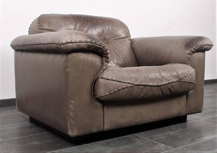 De Sede DS101 fauteuil in grijs leer, Huis en Inrichting, Fauteuils, Hout, Leer, Metaal, 75 tot 100 cm, 75 tot 100 cm, Ophalen of Verzenden
