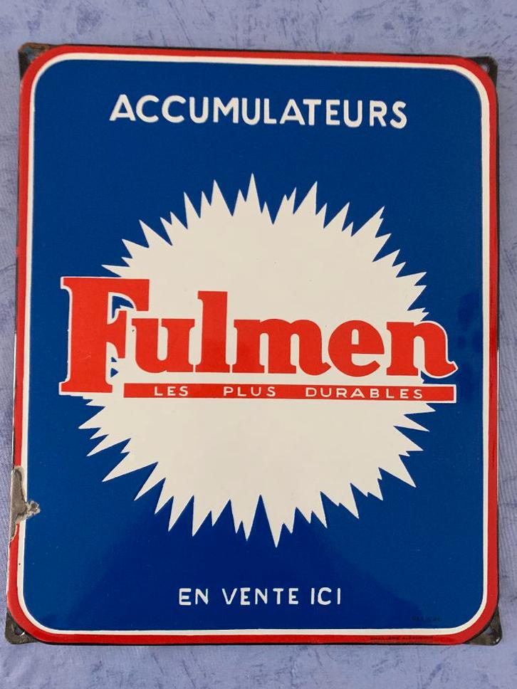 FULMEN Garage batterij geëmailleerde plaat, Verzamelen, Merken en Reclamevoorwerpen, Gebruikt, Reclamebord, Ophalen of Verzenden
