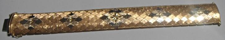 Bracelet manchette retro italien 3 ors 18K, vintage, 63,1 gr, Handtassen en Accessoires, Armbanden, Zo goed als nieuw, Goud, Overige kleuren