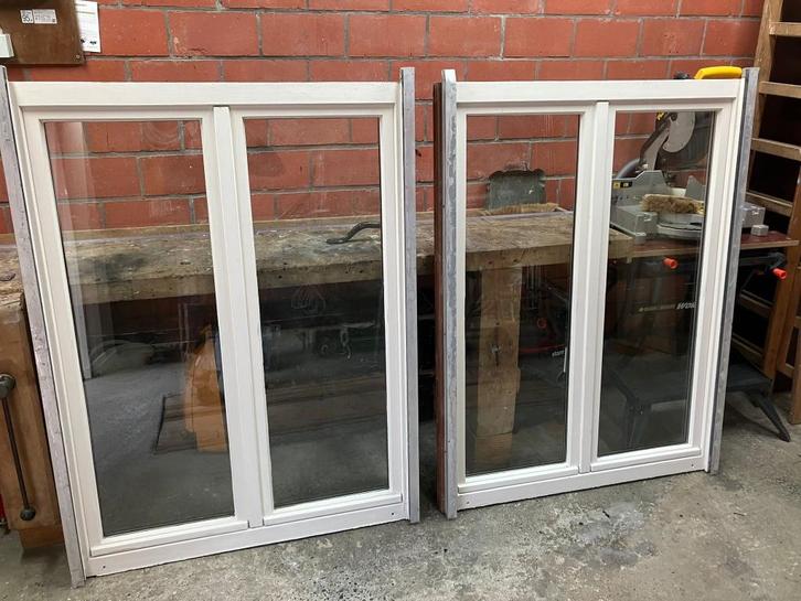 Houten ramen met rolluiken, Doe-het-zelf en Bouw, Rolluiken, Gebruikt, 100 tot 150 cm, 100 tot 150 cm, Crème ou Beige, Ophalen