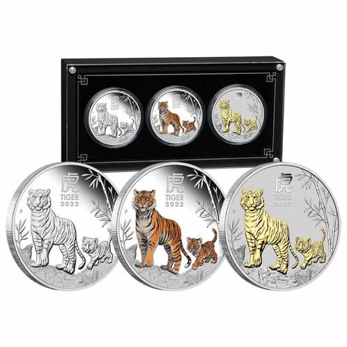 Lunar Series III Year of the Tiger zilveren Trio Proof 2022, Postzegels en Munten, Munten | Oceanië, Setje, Zilver, Ophalen of Verzenden