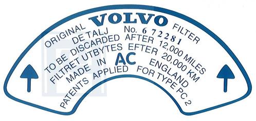 Sticker Original Volvo filter etc. blauw op wit voor 672281, Auto-onderdelen, Brandstofsystemen, Volvo, Nieuw, Ophalen of Verzenden