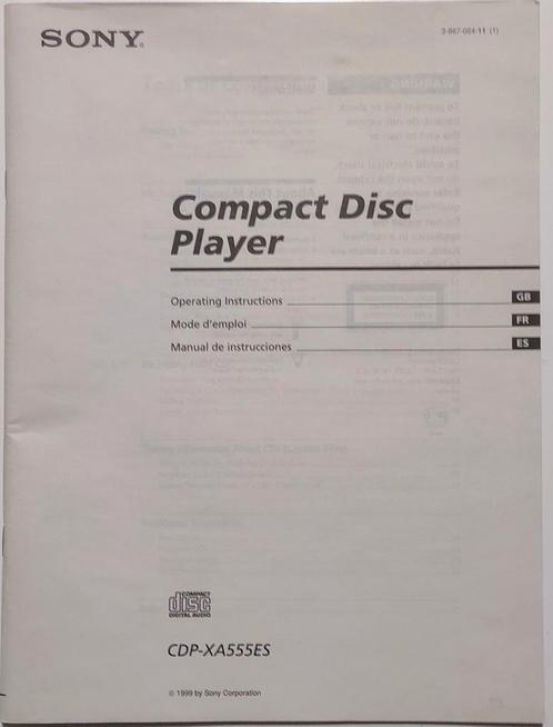 Sony CDP-XA555ES originele gebruikershandleiding, Audio, Tv en Foto, Cd-spelers, Zo goed als nieuw, Sony, Ophalen of Verzenden